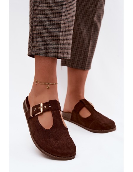 Women's Mules Chocolate Suede Imitation Melvia