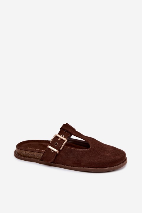 Women's Mules Chocolate Suede Imitation Melvia