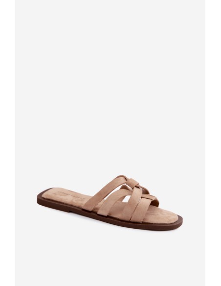 Women's Flat Slides With Straps Faux Suede Beige Calvia