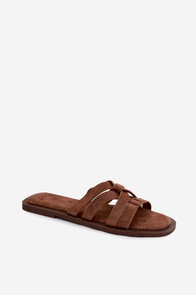 Women's Flat Sandals With Straps Faux Suede Brown Calvia 2