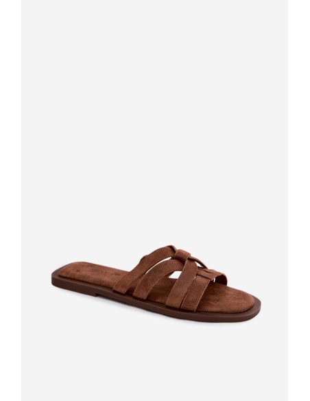 Women's Flat Sandals With Straps Faux Suede Brown Calvia