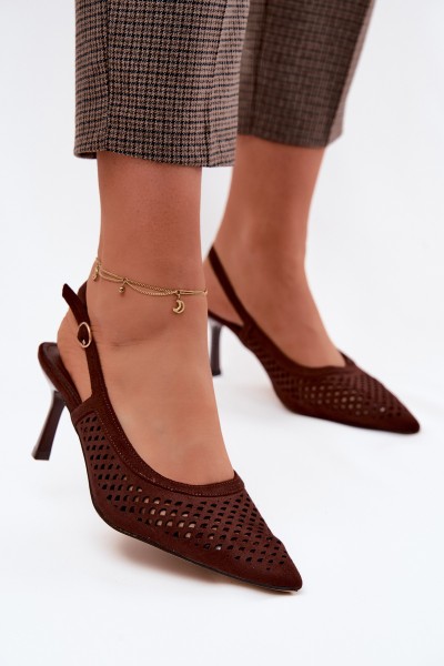 Women's Open-Toe Heeled Sandals Made of Faux Suede Chocolate Velvia