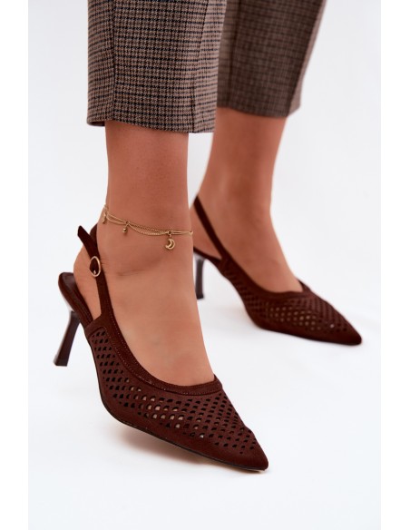 Women's Open-Toe Heeled Sandals Made of Faux Suede Chocolate Velvia