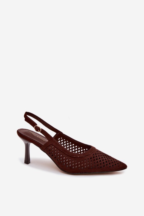 Women's Open-Toe Heeled Sandals Made of Faux Suede Chocolate Velvia