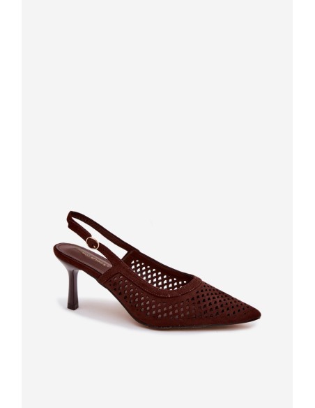 Women's Open-Toe Heeled Sandals Made of Faux Suede Chocolate Velvia