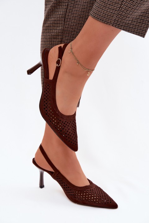 Women's Open-Toe Heeled Sandals Made of Faux Suede Chocolate Velvia