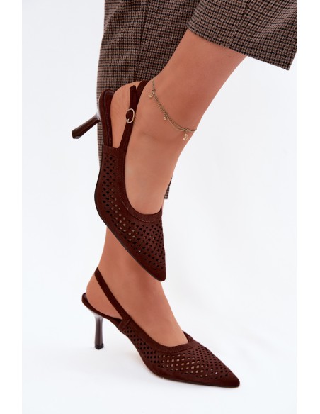 Women's Open-Toe Heeled Sandals Made of Faux Suede Chocolate Velvia
