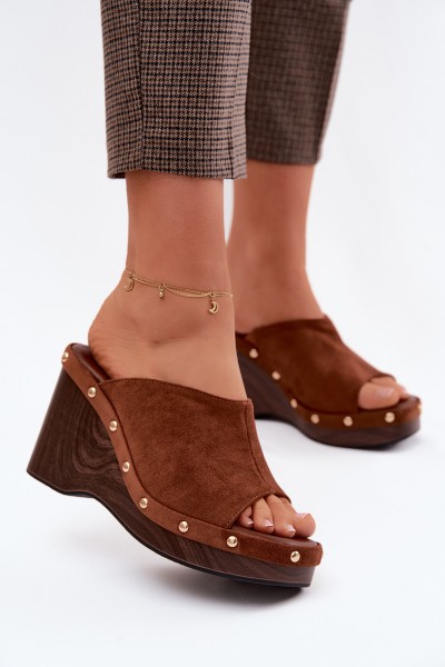 Women's Platform Sandals with Faux Suede Gold Buckles Camel Norvia