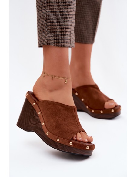 Women's Platform Sandals with Faux Suede Gold Buckles Camel Norvia