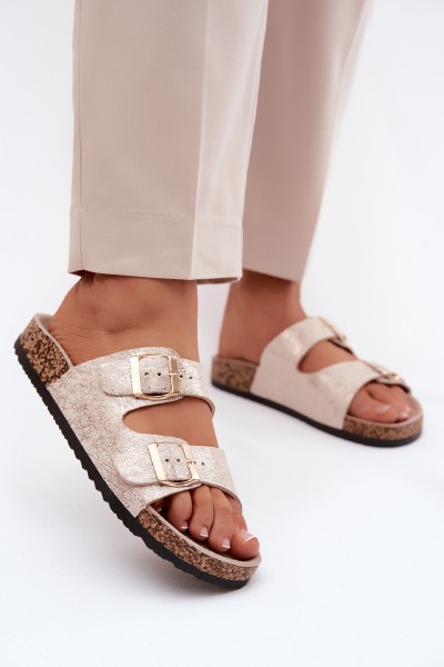 Women's Slippers With Metal Details Gold Dobby