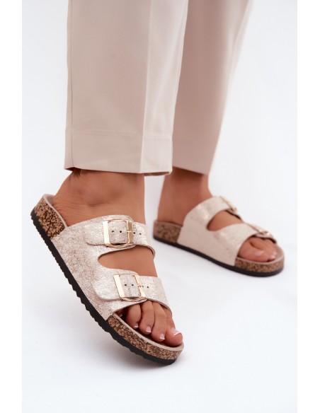 Women's Slippers With Metal Details Gold Dobby