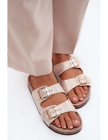 Women's Slippers With Metal Details Gold Dobby