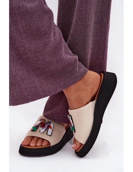 Leather Suede Women's Platform Decor Sandals Vinceza 66942 Beige