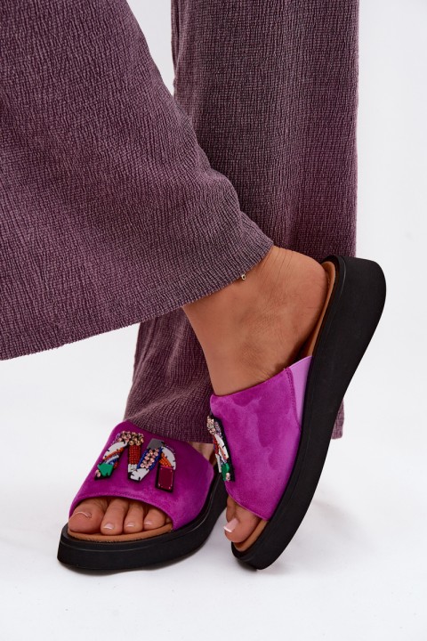 Leather Suede Women's Platform Decor Shoes Vinceza 66942 Fuchsia