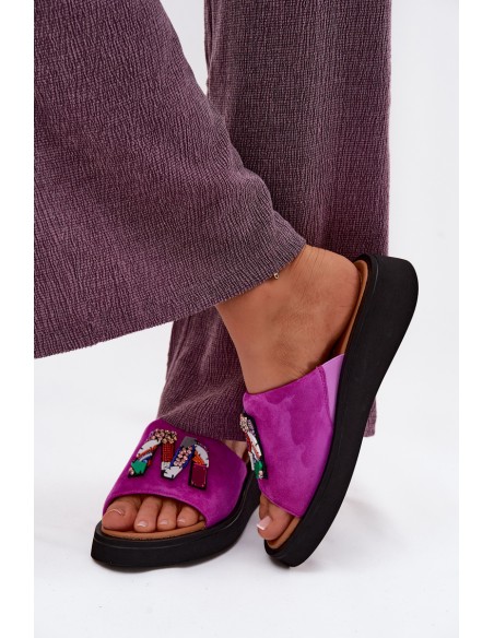 Leather Suede Women's Platform Decor Shoes Vinceza 66942 Fuchsia