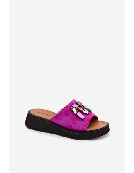 Leather Suede Women's Platform Decor Shoes Vinceza 66942 Fuchsia