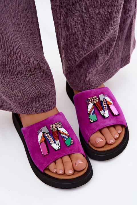 Leather Suede Women's Platform Decor Shoes Vinceza 66942 Fuchsia