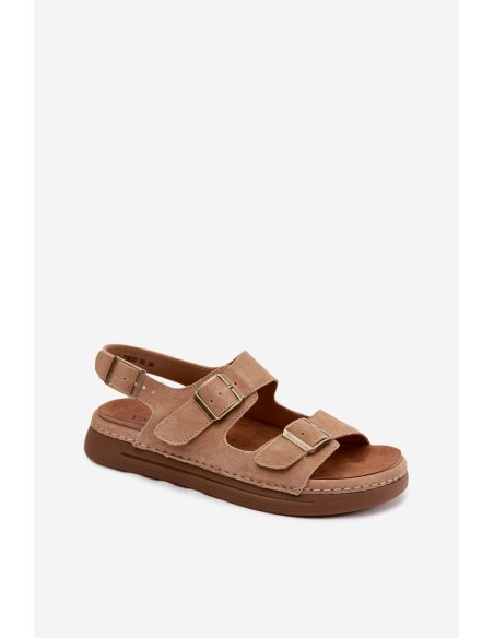 Leather Suede Women's Sandals With Buckles Vinceza 79620 Brown