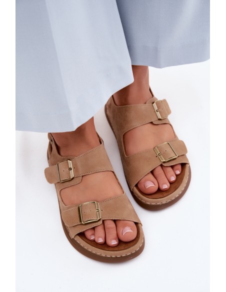 Leather Suede Women's Sandals With Buckles Vinceza 79620 Brown