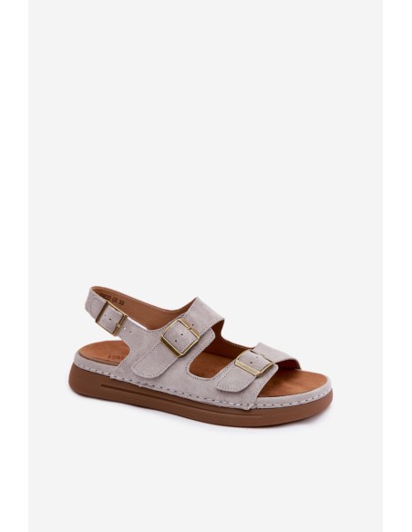 Leather Suede Women's Sandals With Buckles Vinceza 79620 Gray