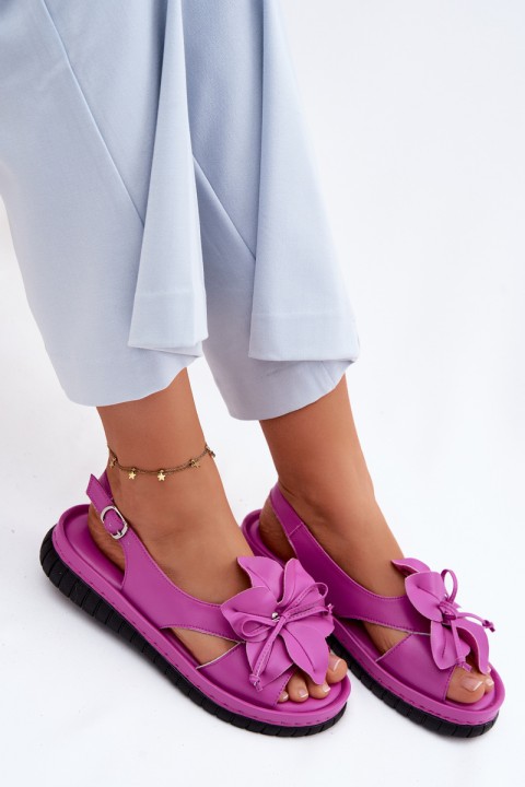 Leather Women's Sandals With Decorative Flower Vinceza 66917 Fuchsia