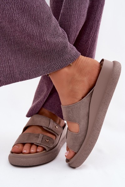 Leather Suede Women's Platform Sandals Vinceza 66916 Dark Beige