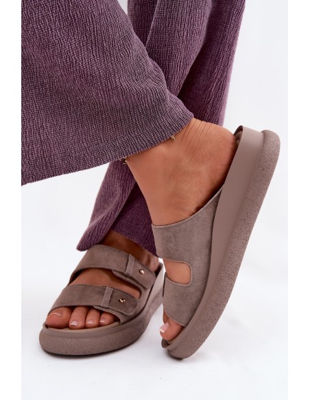 Leather Suede Women's Platform Sandals Vinceza 66916 Dark Beige