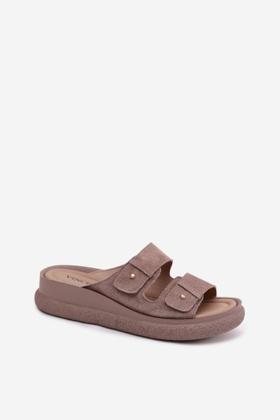 Leather Suede Women's Platform Sandals Vinceza 66916 Dark Beige 2