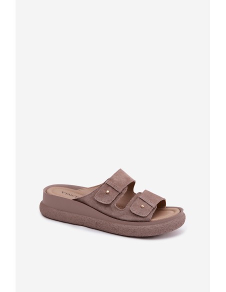 Leather Suede Women's Platform Sandals Vinceza 66916 Dark Beige