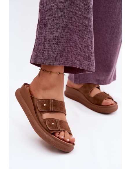 Leather Suede Women's Platform Sandals Vinceza 66916 Camel