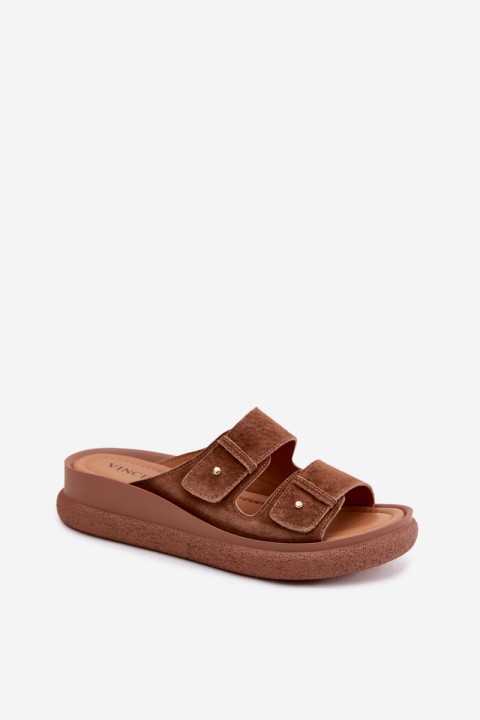 Leather Suede Women's Platform Sandals Vinceza 66916 Camel