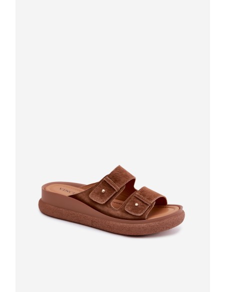 Leather Suede Women's Platform Sandals Vinceza 66916 Camel