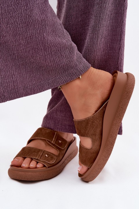 Leather Suede Women's Platform Sandals Vinceza 66916 Camel