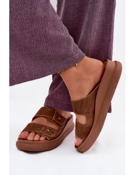 Leather Suede Women's Platform Sandals Vinceza 66916 Camel