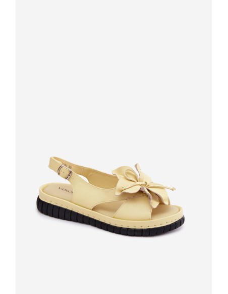 Leather Women's Sandals With Decorative Flower Vinceza 66917 Yellow