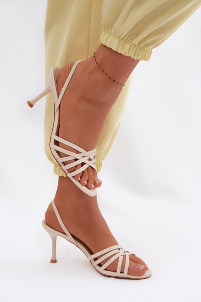 Women's Heeled Sandals With Straps Beige Velivelle