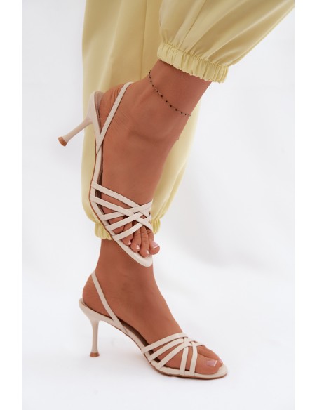 Women's Heeled Sandals With Straps Beige Velivelle
