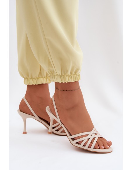Women's Heeled Sandals With Straps Beige Velivelle