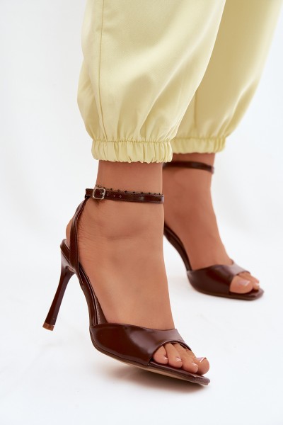 Women's High Heel Sandals Made of Faux Leather Brown Olissey