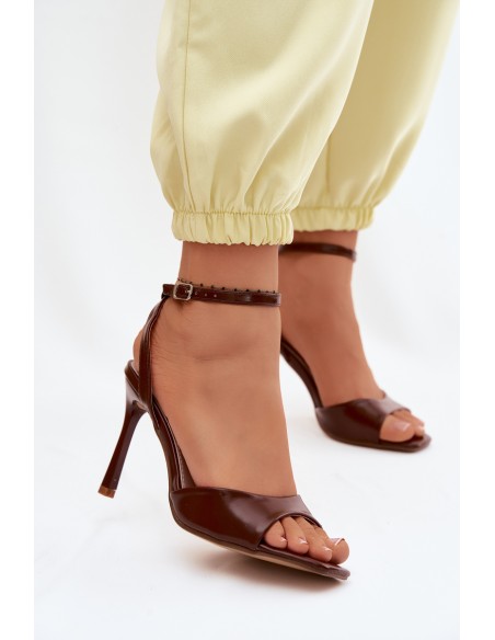Women's High Heel Sandals Made of Faux Leather Brown Olissey