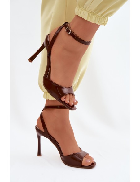 Women's High Heel Sandals Made of Faux Leather Brown Olissey