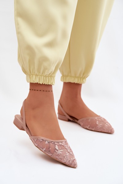 Mesh Sandals With Lace On Flat Heel Dirty Pink Selissey