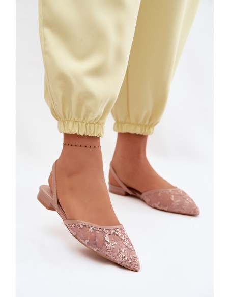 Mesh Sandals With Lace On Flat Heel Dirty Pink Selissey