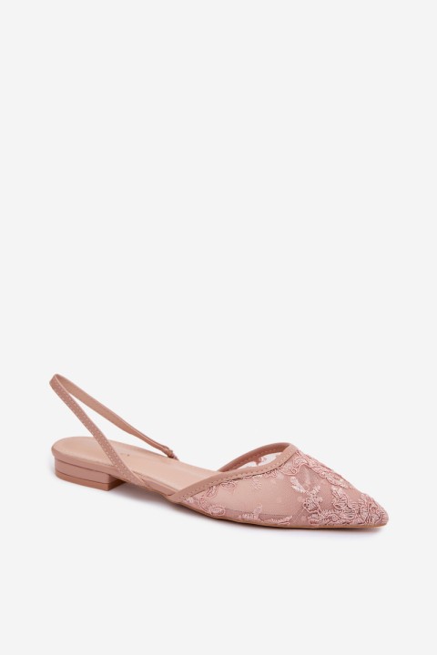 Mesh Sandals With Lace On Flat Heel Dirty Pink Selissey