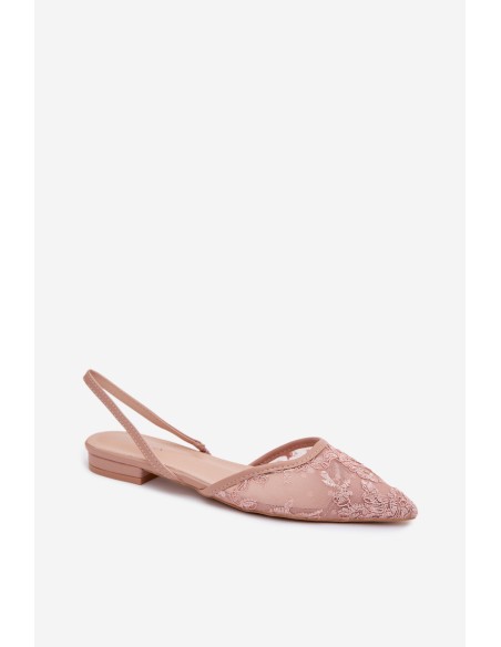 Mesh Sandals With Lace On Flat Heel Dirty Pink Selissey