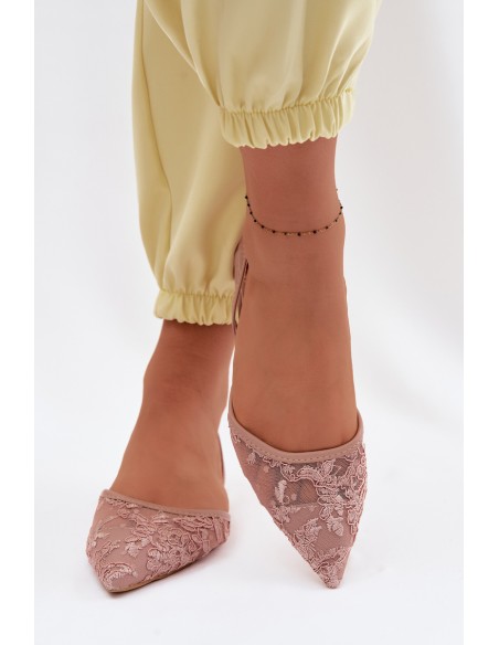 Mesh Sandals With Lace On Flat Heel Dirty Pink Selissey