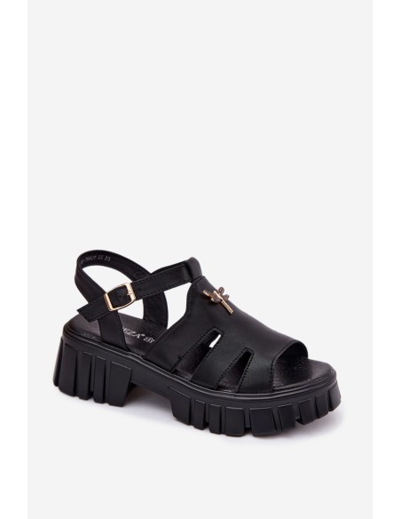Leather Women's Platform Sandals With Dragonfly Vinceza 79627 Black