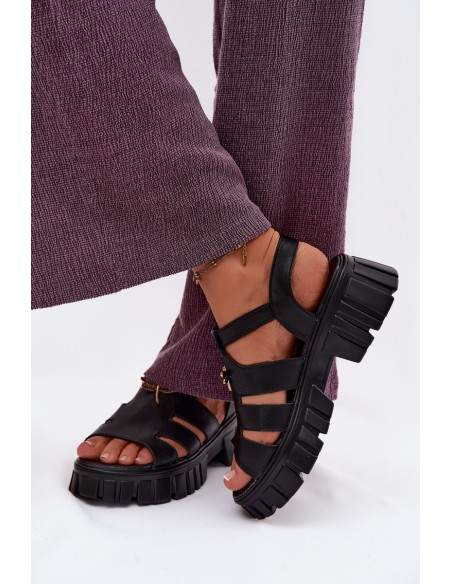 Leather Women's Platform Sandals With Dragonfly Vinceza 79627 Black