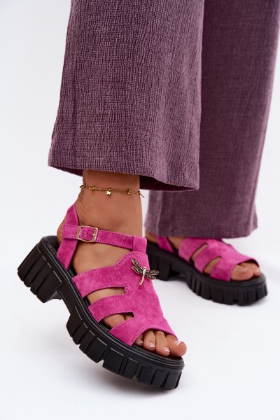 Leather Suede Women's Platform Sandals With Fly Vinceza 79627 Black