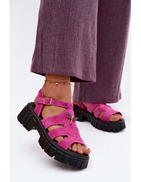 Leather Suede Women's Platform Sandals With Fly Vinceza 79627 Black